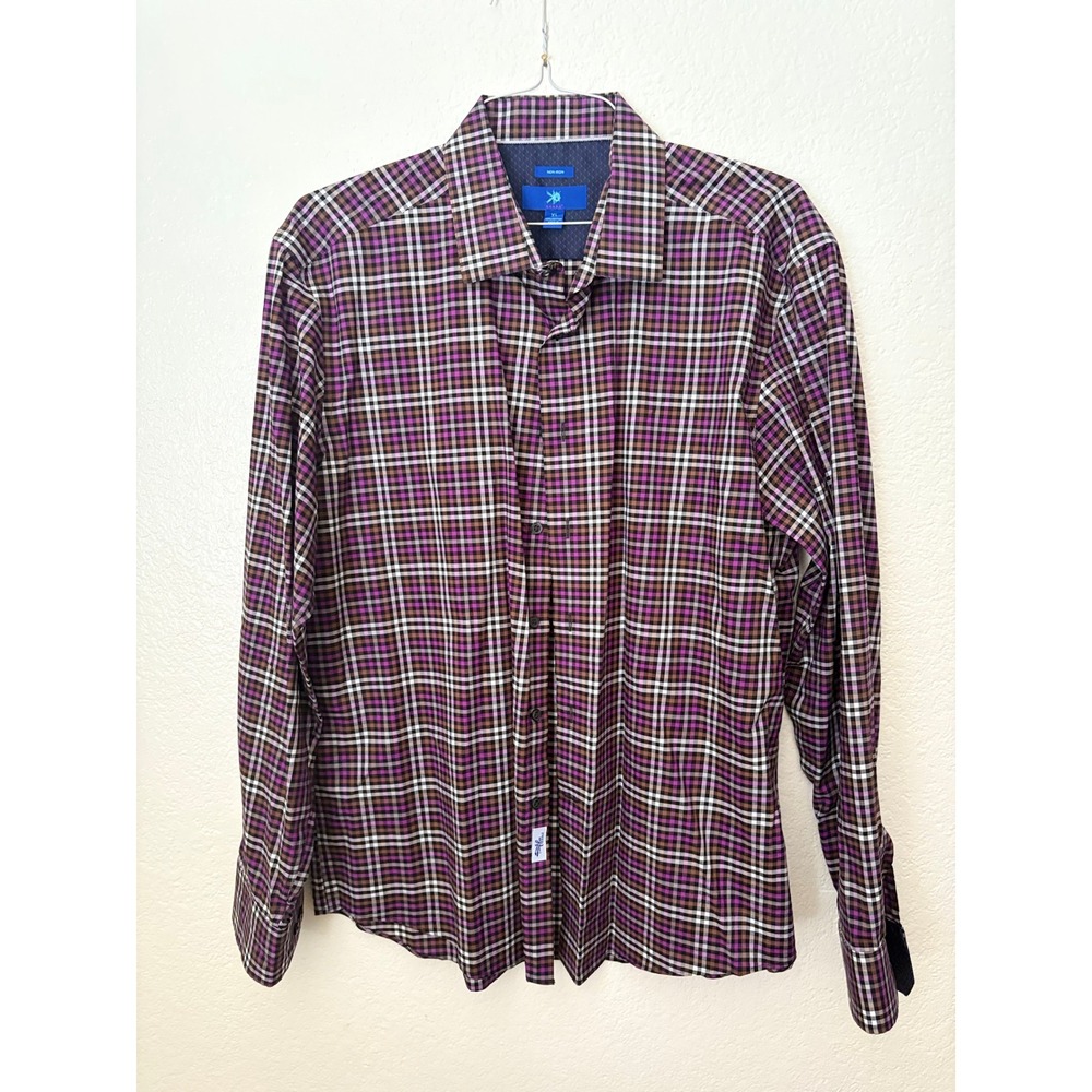 EGARA Non Iron Plaid Long Sleeve Button Up Shirt Preppy Career Classic Office XL